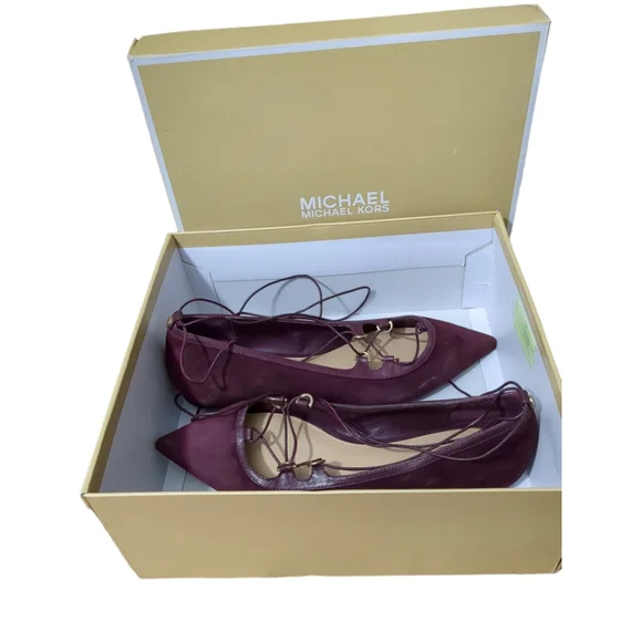 Michael Kors Lace Up Tabby Flats in Burgundy Suede Dark red size 8 - Picture 13 of 15